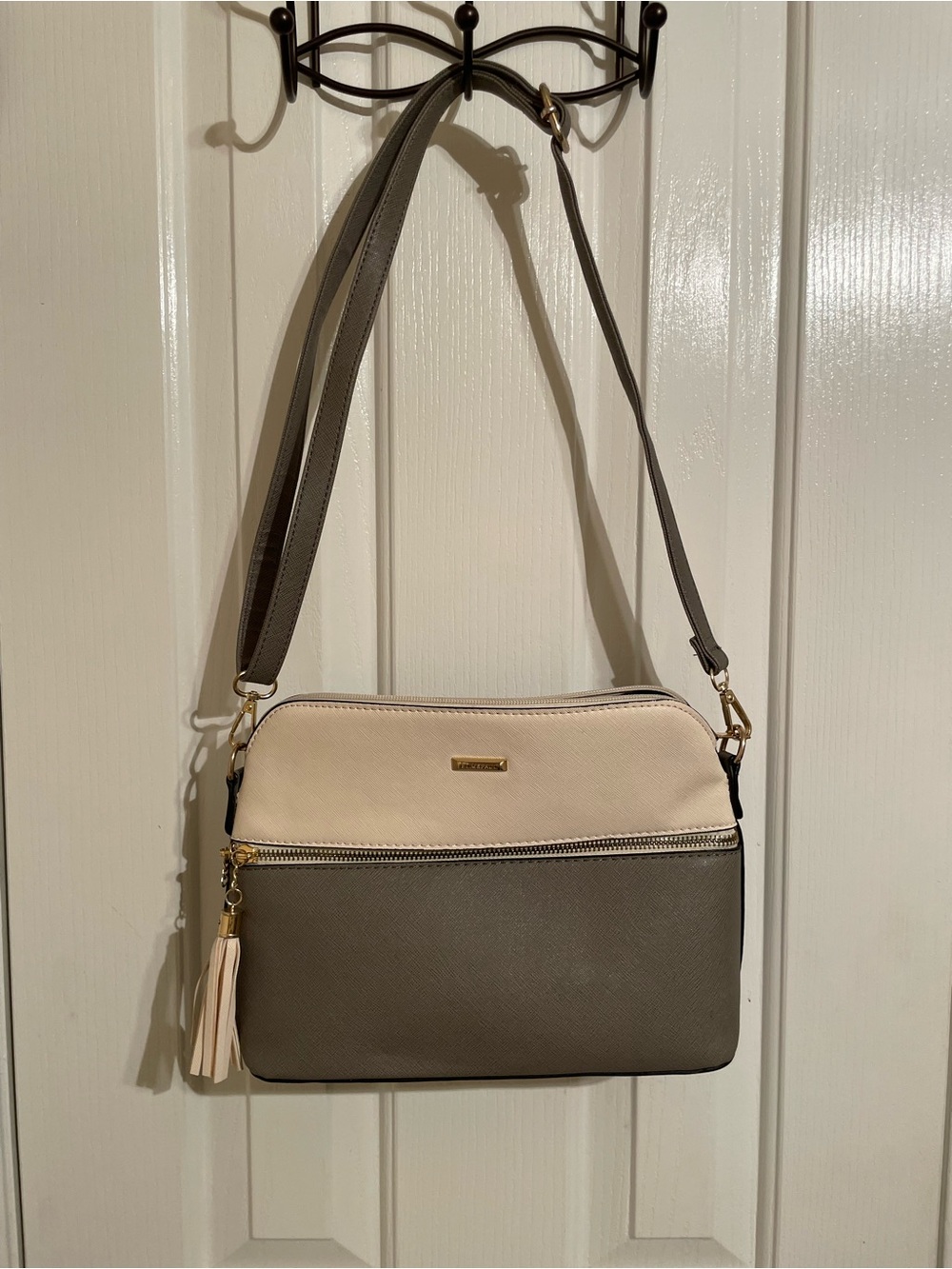Two-Tone Crossbody Bag in Cream and Gray - Classic Women's Shoulder Bag